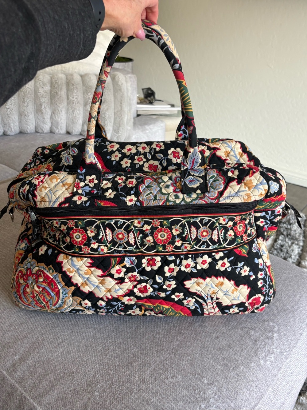 Vera Bradley Black Multi Quilted Floral Travel Tote